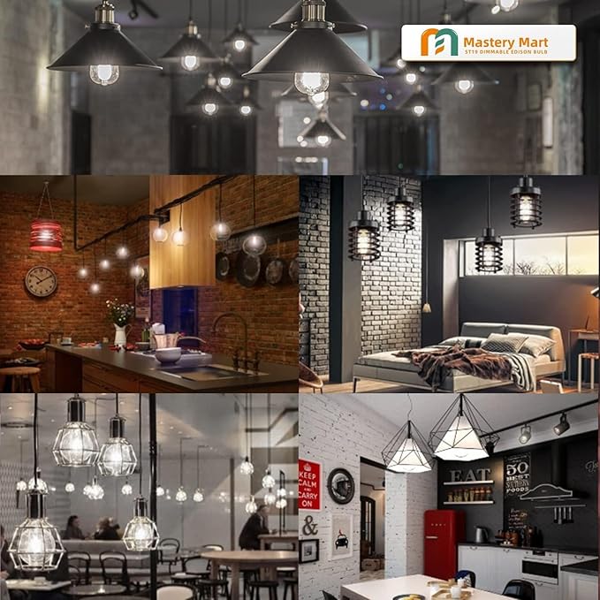 Mastery Mart 60 Pack Vintage LED Light Bulb 5000K Daylight White, Dimmable, 5.5W (60 Watt Equivalent), ST19/ ST58 Clear Glass Antique Edison Style, 500LM E26 Decorative Filament Bulb