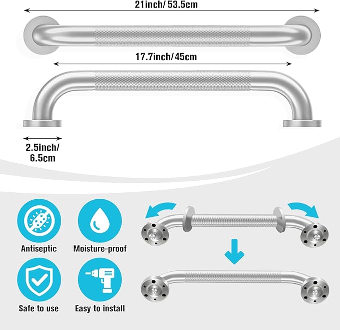 Grab Bars for Bathtubs and Showers 2 Pack 20'' Safety Grab Bar, Heavy Duty Shower Handle Bath Handrails for Seniors and Elderly, Bathroom Safety Grip
