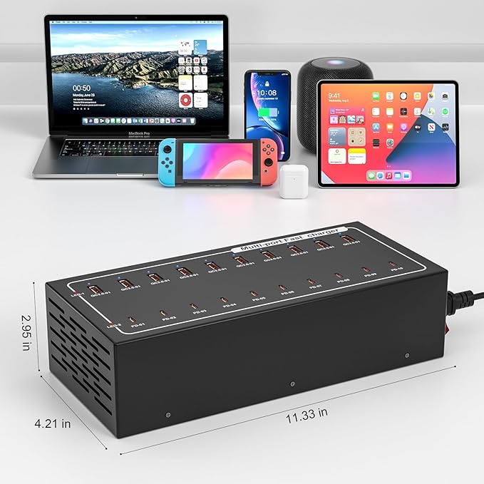 Lcoco&Dream 400W Super Charging Station, 20 Port Fast Charging(10USB C+10USB A) Desktop Charging Station,simultaneously Charges Mobile Phones, Tablets, Headphones and Other Devices at high speeds
