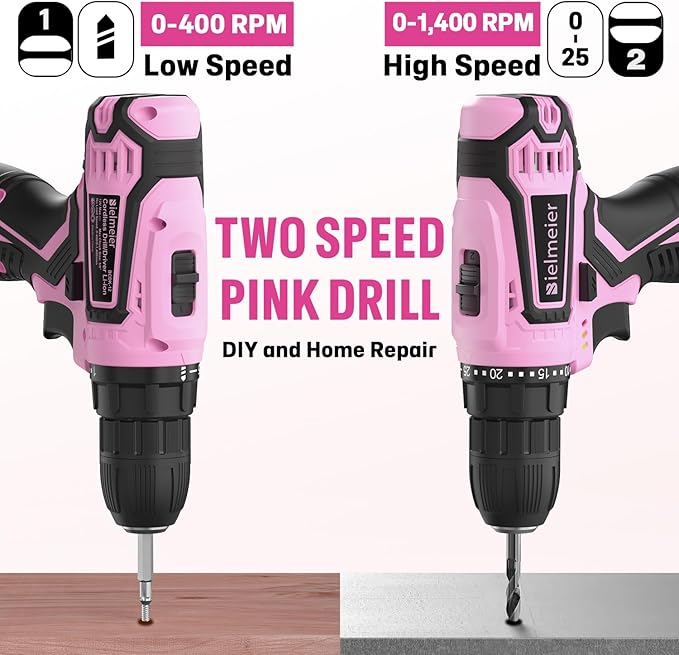12V 82Pcs Cordless Pink Drill Set - Essential Women's Pink Tool Set, Lady's Basic Home Tool Kit with Pink Tool Bag - All in One Pink Tool Kit Ideal for DIY, Home Improvement