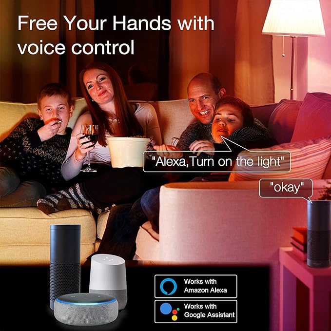 phopollo Smart Light Bulbs, RGBCW WiFi Multicolor Led Light Bulbs Compatible with Alexa & Google Home Assistant, A19 E26 9W 60W Equivalent 800Lumen, App Control, No Hub Required, 6 Pack