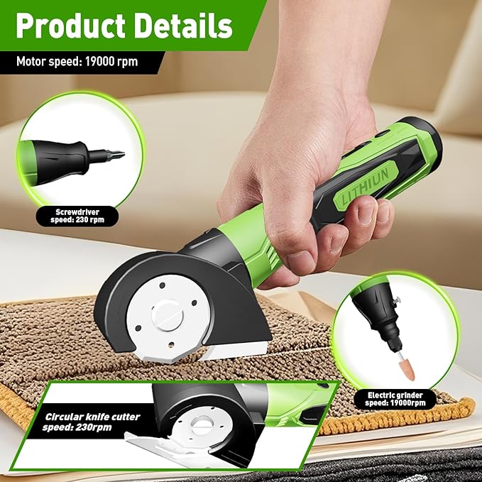 Cordless Electric Scissors, 4 in 1 Multifunctional Three floors Cardboard Box Cutter Screwdriver Set Cordless Rotary Tool Kit & LED Light for Cutting Fabric Engraving, Sanding, Polishing
