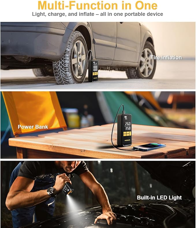 Tire Inflator Portable Air Compressor, 5X Faster 160 PSI Portable Tire Inflator for Car, Built-in Magnetic Storage, Auto Shut-Off Cordless Air Pump for Car Tires, SUV, Truck (No case)