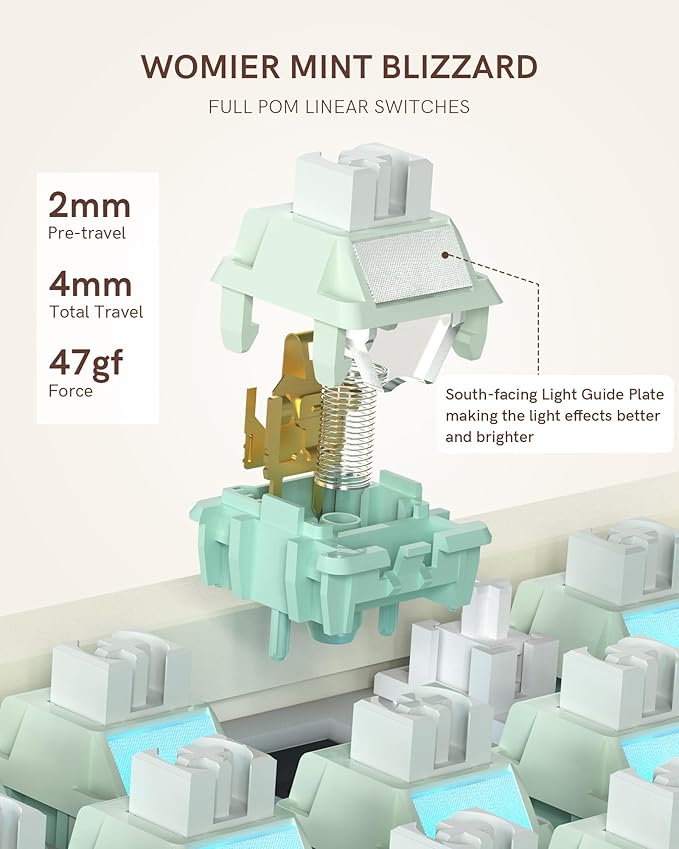 Womier SK65 Wireless Mechanical Gaming Keyboard with Knob, 60 Percent Aluminium Keyboard for PC, Bluetooth 5.0/2.4GHz/USB-C Wired, Hot Swappable Custom Lineaner Switch, RGB Backlit (Creamy White V2)