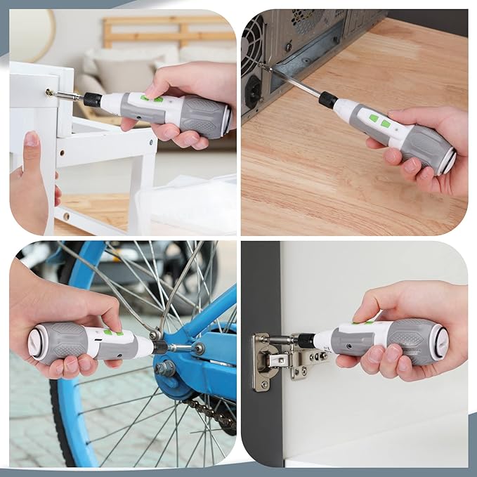 WORKPRO Electric Cordless Screwdriver Set - 4V USB Rechargeable Lithium-ion Battery Screwdriver Kit with LED Light - Small Screwdriver with 7pcs Bits for Home, Office, Apartment - White