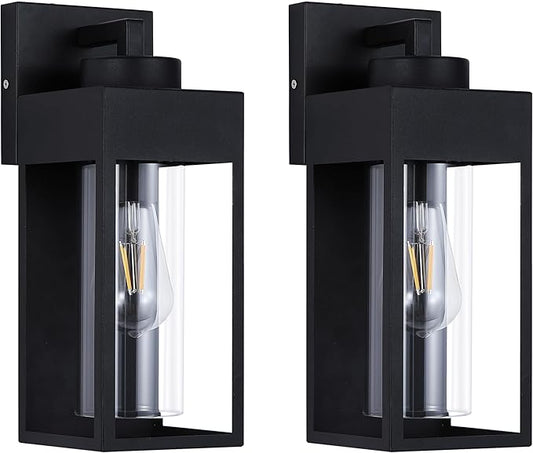 2-Pack Outdoor Wall Light Fixture, Exterior Porch Light with E26 Sockets &Glass Shades, Modern Wall Sconce for House Patio Garage Door