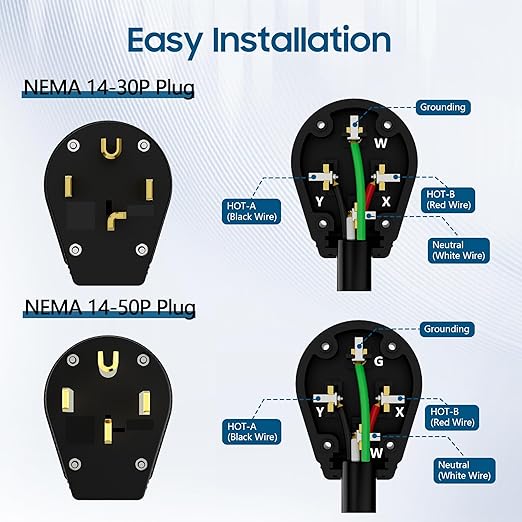 NEMA 14-30/50P Straight Blade Angle Plug, AC Dryer Replacement Male Angle Plug,4 Pole 4 Wire Grounding Heavy Duty Universal Power Male Connector for Dryers 30/50Amp,125/250Volt-with 1 Screwdriver