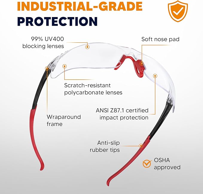 Clear Safety Glasses 24 Pack, Protective Eyewear UV Protection ANSI Z87.1, Safety Goggles Scratch & Impact Resistant, Eye Protection with Nose Pads for Men & Women Construction, Shooting, Lab Work