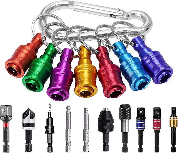 LUEXBOX 1/4 Inch Bit Holder Keychain, Hex Screwdriver Bits Holder Extension Bar, Quick Change Screw Bit Holder for Most Electric, Hand-held Screwdrivers and Drill Bits (E: Multicolored 7pack)