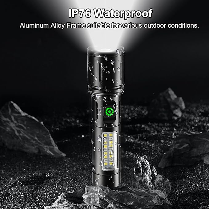 Rechargeable Flashlights High Lumens 2 Packs, 900,000L LED Metal Flashlight Battery Powered with 6 Modes, Cob Side Light, USB C, Waterproof, Zoomable, Handheld Flash Lights for Emergency Home