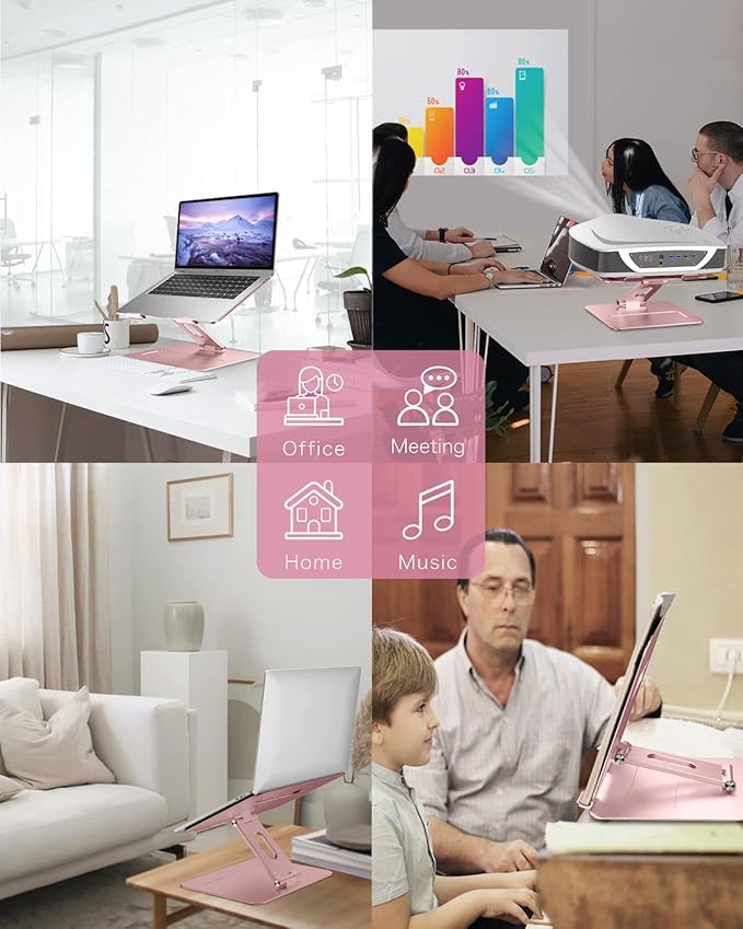 Laptop Stand | Adjustable Aluminum MacBook Riser, Ergonomic Computer Stand with Heat Vent, Fits 10–17" Laptops, Rose Gold