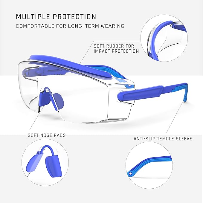Anti Fog Safety Glasses Safety Goggles Over Glasses Protective Glasses with Anti Scratch Lenses Adjustable