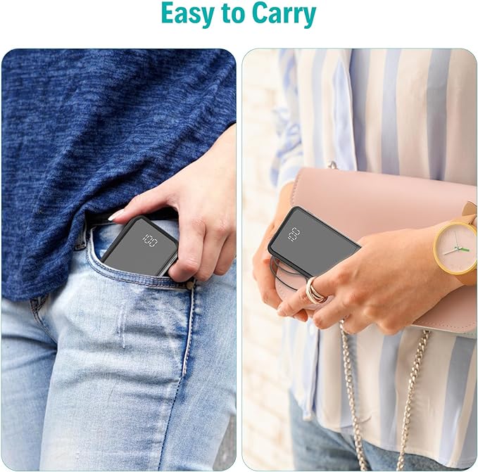 Portable Charger with Built in Cables,10000mAh Slim USB C Power Bank,5 Output 3 Input LED Display High Speed External Battery Pack Travel Phone Charger for iPhone Samsung Pixel LG Moto iPad,Black