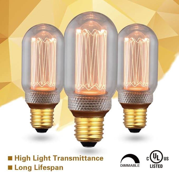 Decorative Light Bulb, Vintage Edison Small Bulb, Dimmable LED Short Tubular Bulb, 3.5W Low Lumen Eye-Caring Soft Dim Lighting for Mood(Not Daylight White), E26 Medium Base, Clear RN T45