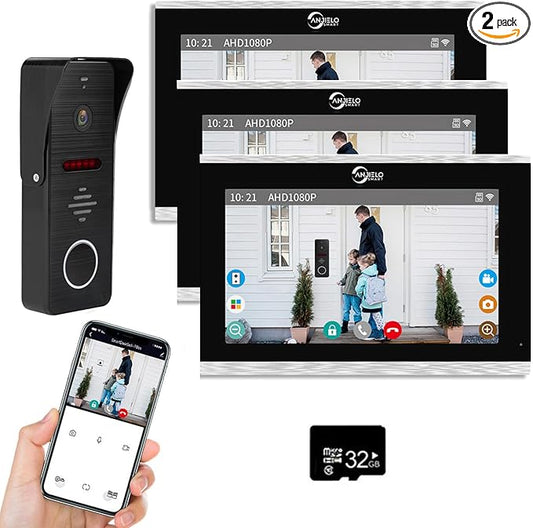 Wired Video Doorbell Apartment Intercom System with 1080P HD Camera,10 Inch Touch Monitor,TUYA WiFi Smart Home Video Intercom Door Phone Kits for Home Villa,32G (1 doorbell+3 Monitor)
