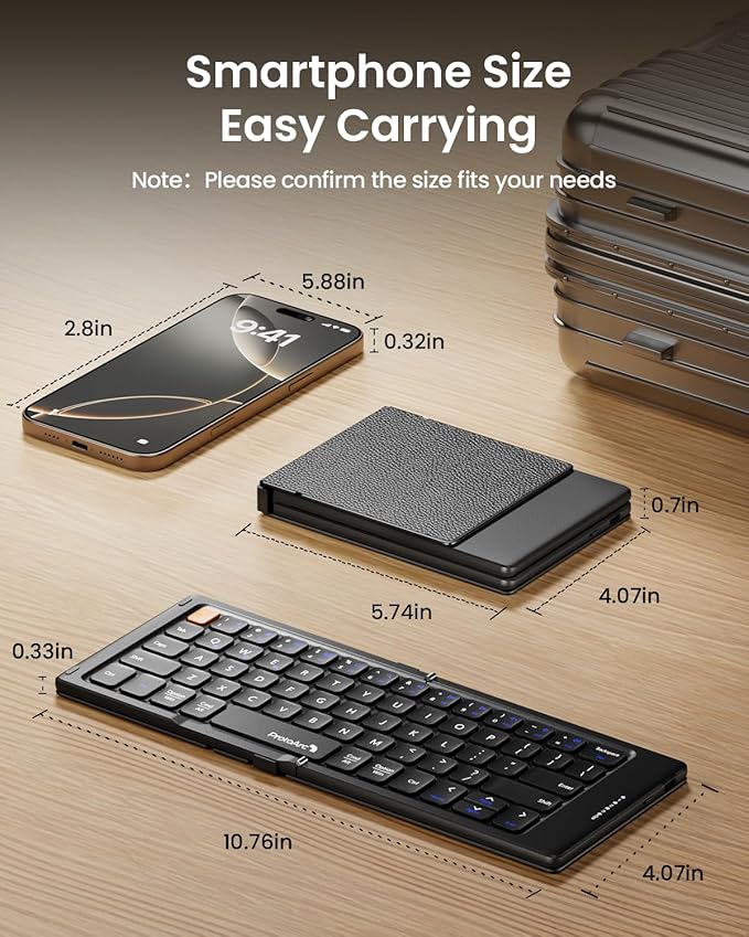 ProtoArc Foldable Compact Keyboard, XK04 Portable Bluetooth Keyboard with PU Leather Cover, Pocket-Sized Wireless Travel Keyboards for iPad, iPhone, Smartphone, Tablet and Laptop - Black
