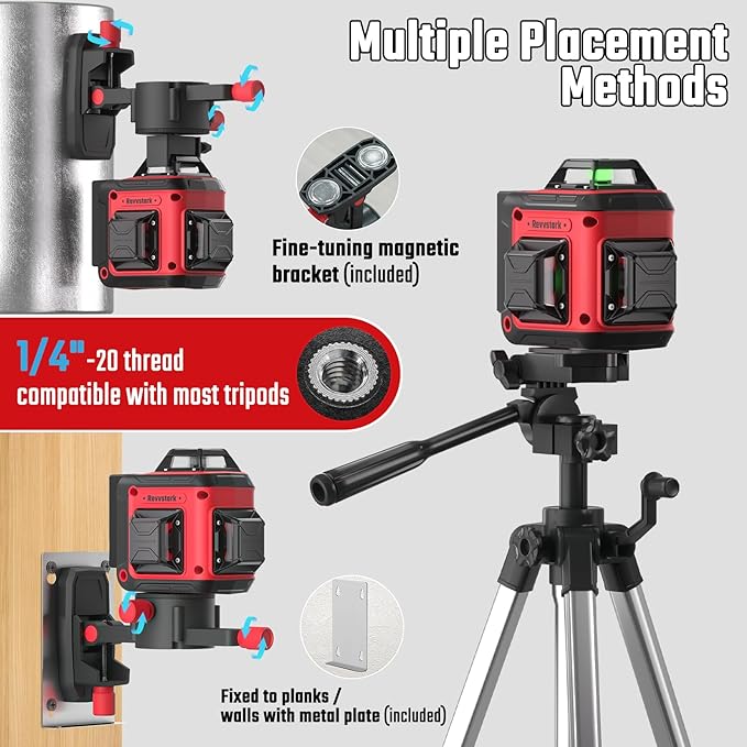 Laser Level Pro Kit, 3X360° Self-leveling Tool for Construction, Tiling Floor & Picture Hanging, 3D Cross Line Level with Fine-tuning Bracket, 12 Lines level Tool with 2 * 2400mAh Battery