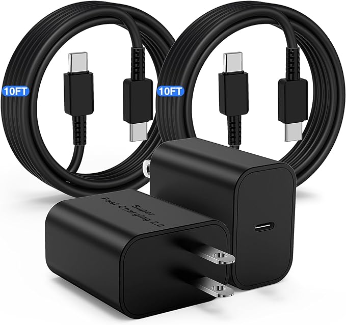 45W USB-C Charger for Samsung Charger Fast Charging, Type C Charger Block &10FT USBC to USBC Cable 2Pack for Galaxy S24 Ultra/S24+/S23 S22 S21 Ultra/Plus, iPad Pro/Air/Mini, Android Phone Charger Cord