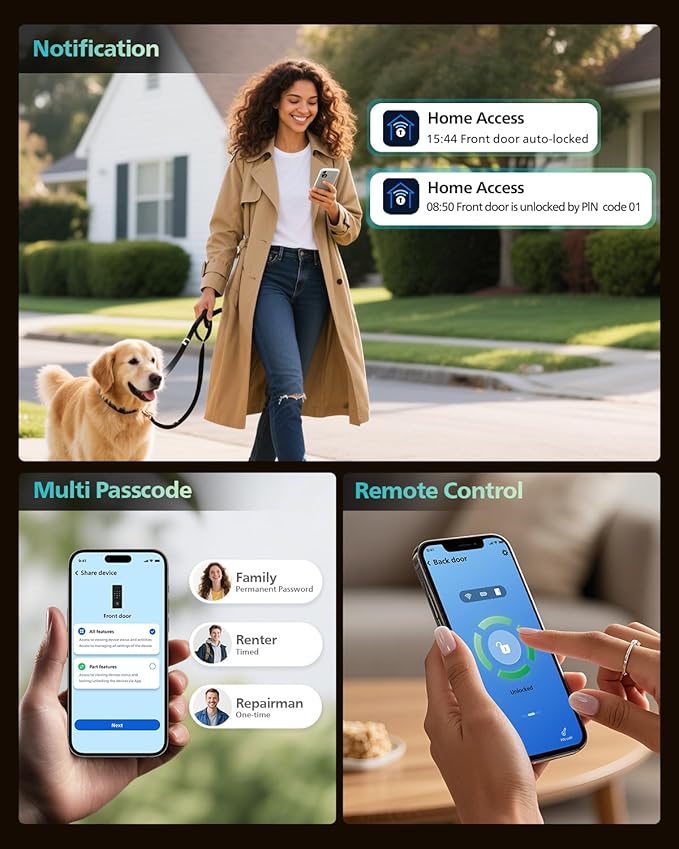 Philips Built-in WiFi Smart Lock, Keyless Entry Door Lock with App, Touchscreen, Indicator Light, Fingerprint Door Lock — Works with Alexa & Google, Splash-Proof Design, Includes 8 Batteries