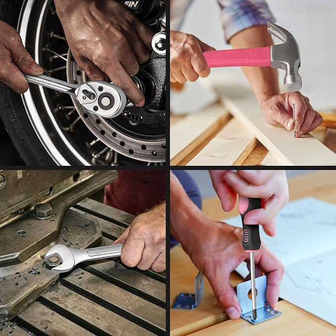 450-Piece Pink Tool Set, Home Tool Kit with Toolbox Storage Case Home Repair Tool Kit with Drawer for Women