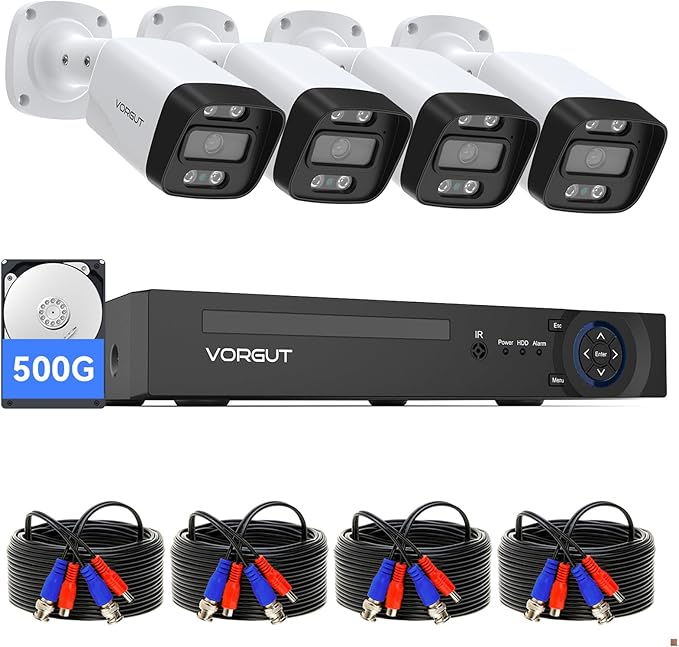 Wired Security Camera System, 8 Channel 5MP Lite CCTV Surveillance DVR Kit with 4 x 3MP Home AHD Security Camera Outdoor, IP66 Waterproof Metal Shell, Remote Access, Smart Detection,500G HDD