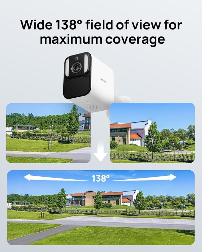 Anona Lucio 2.5K Security Camera Outdoor Battery Wireless with Solar Powered, Color Night Vision & 138° FOV, Multi-Object Detection, No Hub Needed, Two-Way Audio, IP67, 4 Pack