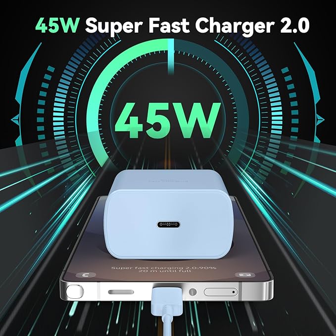 45W Super Fast Charger Type C, USB C Fast Charging Cord 6.6ft Cable Android Phone Charger Block for Samsung Galaxy S24 Ultra/S24/S24+/S23 Ultra/S23/S23+/S22/S21/S20/Note 10/20,deep Purple+Blue
