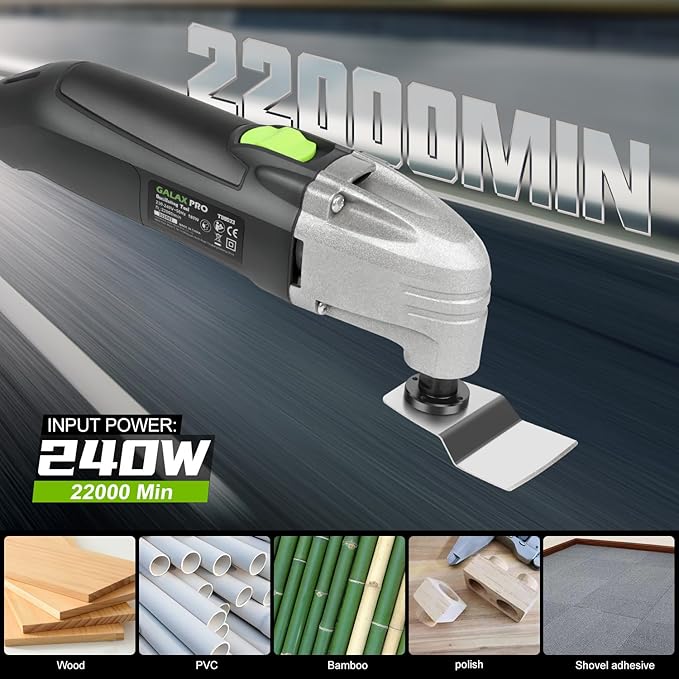 GALAX PRO 22000 OPM 2.0A Oscillating Multi Tool, 3 Degree Oscillating Angle with 3 Pieces Saw Blades, 1 Piece Semi Circle Blade Sanding Plate, 6 Pieces Sanding Papers for Grinding