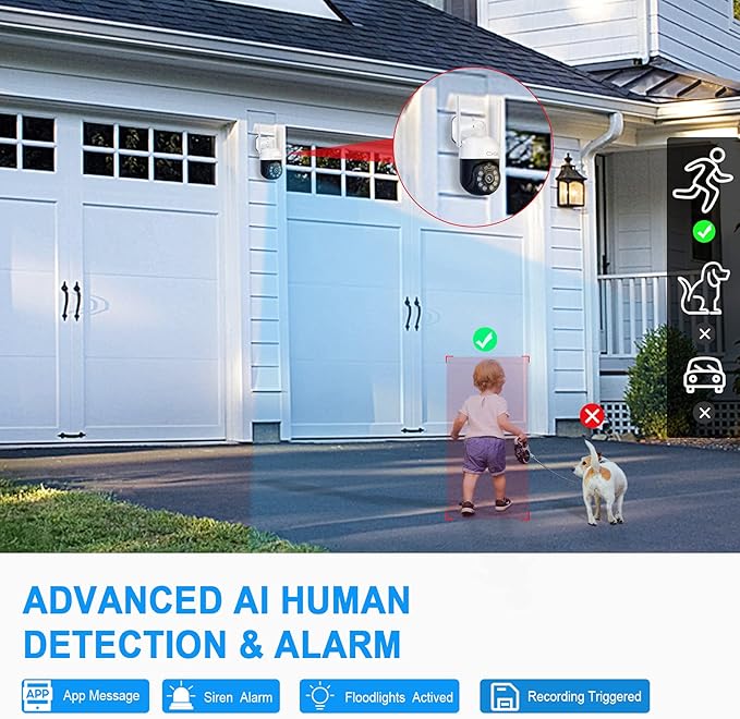 【Pan Tilt Zoom】 Wireless Security Camera System,4pcs 3MP PTZ Cameras Outdoor Indoor, 8 Channel 3MP WiFi Surveillance NVR System with 1TB Hard Drive,Floodlights & Siren Alarm,AI Human Detection