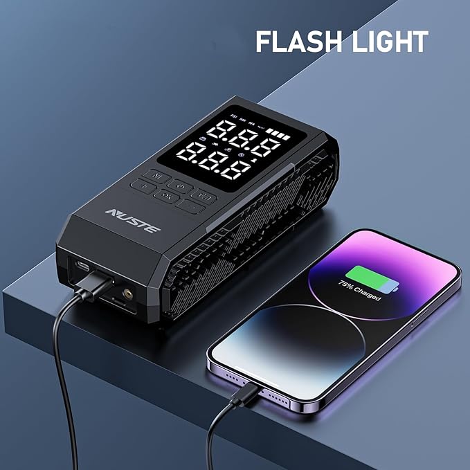 Tire Inflator Portable Air Compressor, Air Pump for Car Tires with Digital Pressure Gauge, 150PSI Rechargeable Battery, LED Light, Cordless Bike Tire Pump for Car, Motorcycle, Bicycle