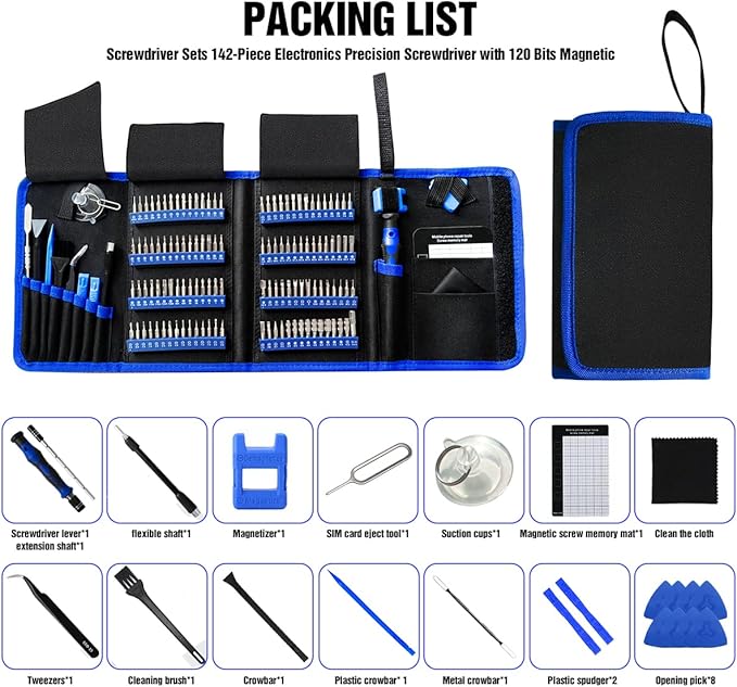 142 IN 1 Professional Computer Repair Tool Kit, Precision Screwdriver Set with 120 Bits Magnetic Repair Tool Kit for iPhone, MacBook, Computer, Laptop, PC, Tablet, PS4, Game Console, and Others