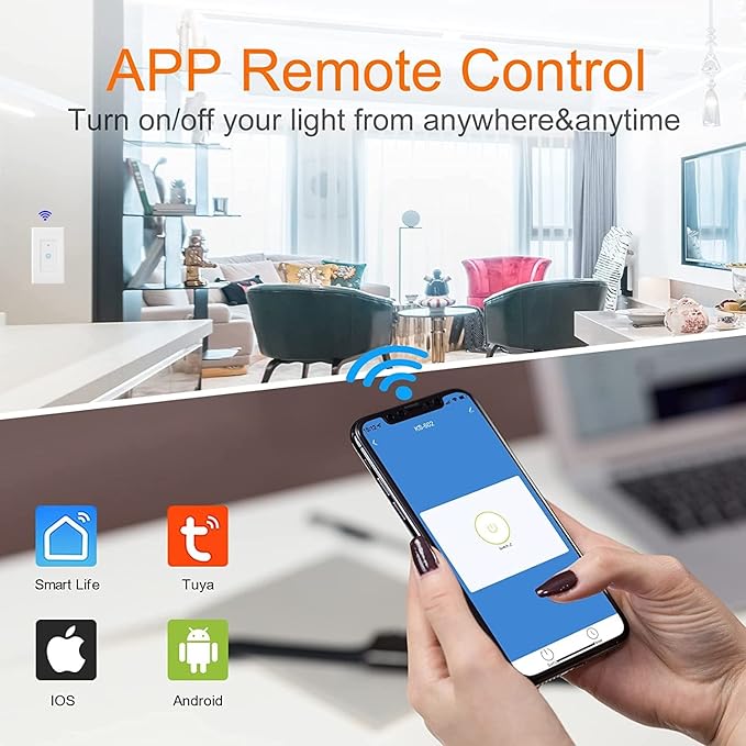 Smart WiFi Switch - Wireless Smartphone Controlled Wall Light Switch, Compatible with Alexa, Google Home, IFTTT, Android & iOS - No Hub Required (1-Pack)