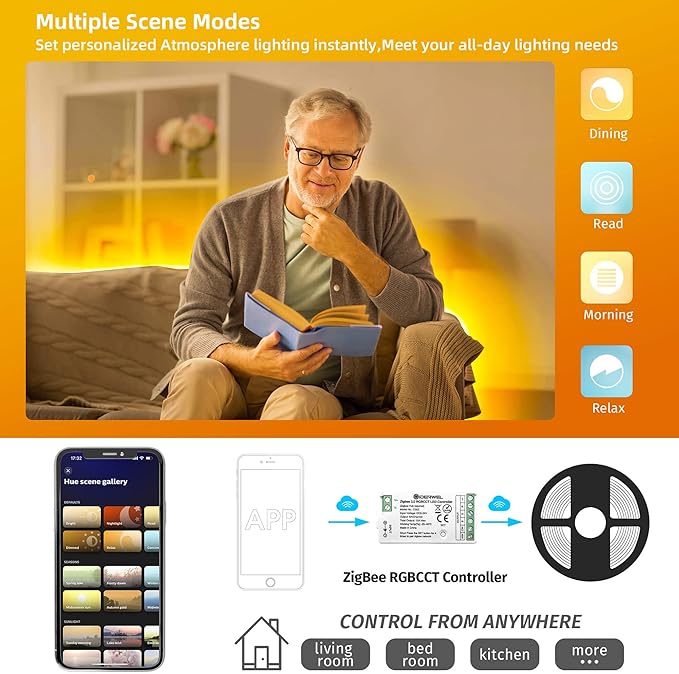 GIDERWEL Smart Zigbee 3.0 LED Controller RGBWW Work with ZigBee Hub Bridge,Echo Plus,Tuya Smart Hub for APP/Voice Control RGBCCT RGBW LED Strip Dimming and Color Changing(only Zigbee Controller)