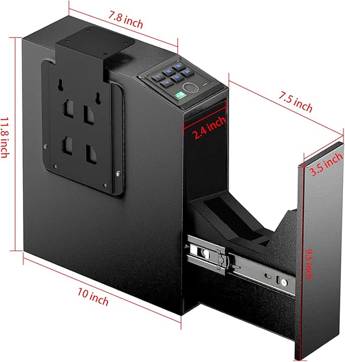 Biometric Fingerprint Mountable Gun Safe, Passcode, Keys and Quick Access Auto Pop,Gun Safe for Nightstand, Desk, Bed Side