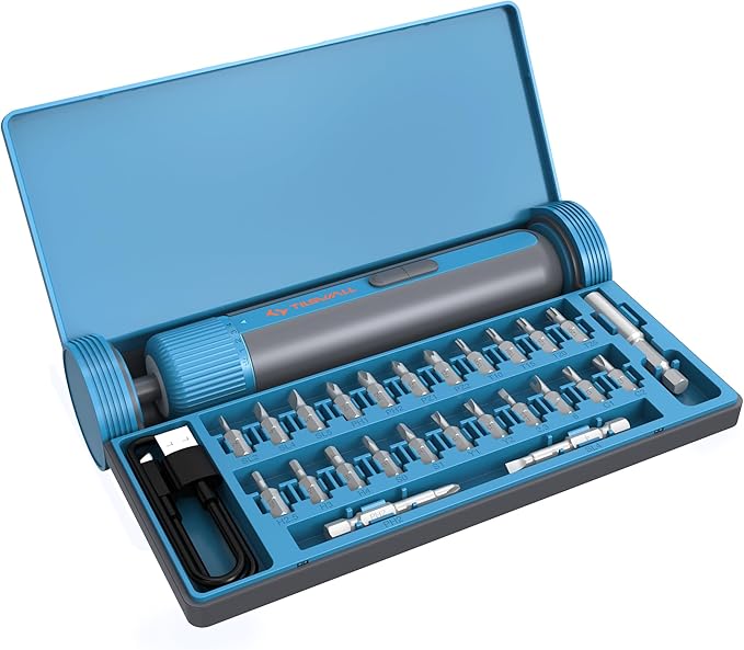 Tilswall 4V Cordless Electric Screwdriver 25pc S2 Steel Bits,Blue Mini Power Screwdriver with 4-Level Torque Control,10N.m/260 RPM,2200mAh Battery & USB-C Charging,for DIY and Home Repairs