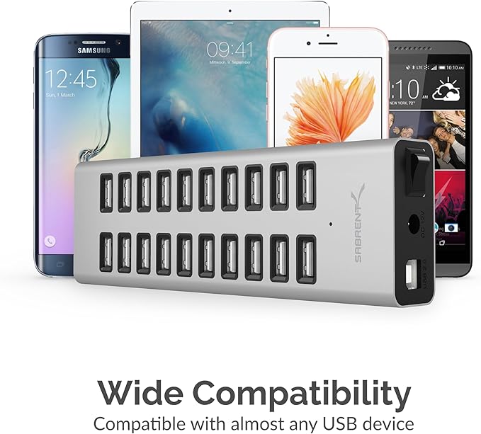 SABRENT 90W 20 Port USB 2.0 Fast Charger, 12V Power Supply Included (AX-P20C)