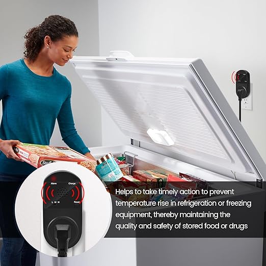 Briidea Power Outage Alarm for Freezers - LED Indicators, Adjustable 80-120dB Alarm, Ideal for Monitoring Refrigerators, Freezers, and Sewage