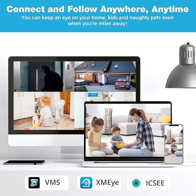 Cameras System for Home Security,8 CH POE NVR Wired Camera System with 2 X 6MP Dual Lens Night Vision Detection,500g HDD, 2-Way Talk,360°View Video Surveillance for House,Indoor/Outdoor