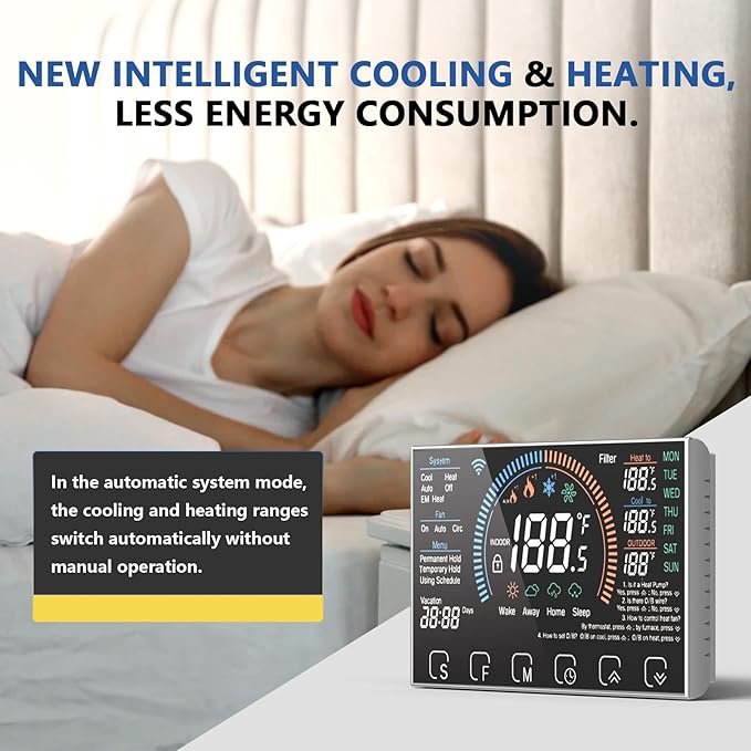 BSEED WiFi Smart Thermostat for Home - Touch Screen, Energy Saving, 7-Day Programmable (Holiday Mode), Easy DIY, Works with Siri/Alexa/Google, Black(C-Wire Adapter Included)