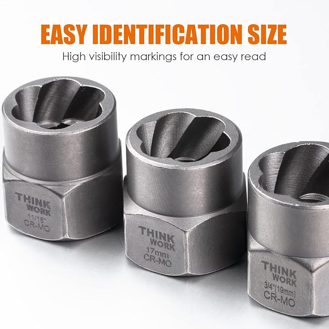 THINKWORK Bolt Extractor Kit, 18-Piece Nut Extractor Socket Set, 3/8" Drive Rounded Bolt Remover, Lug Nut Removal Tool for Damaged, Rusted, Rounded-Off, Stripped Fasteners