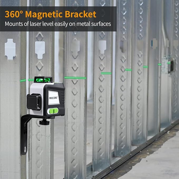 Laser Level 360 Self Leveling with 60" Tripod, Firecore 3 X 360° Rechargeable Green Lazer Leveler Tool for Picture Hanging Wall Tile Construction, 2 Battery Packs and Magnetic Bracket Included