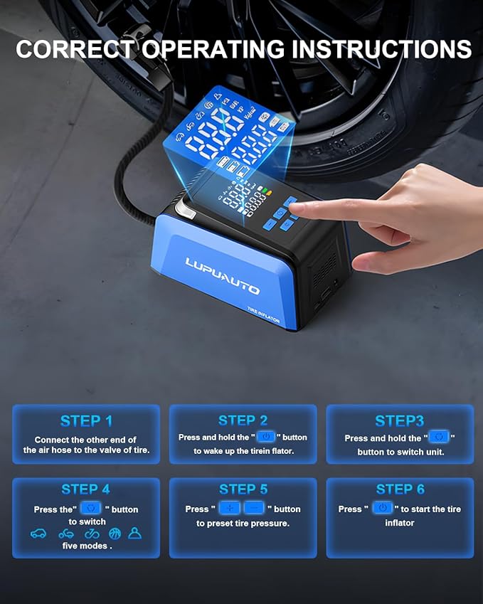 Tire Inflator Portable Air Compressor, 2X Faster Inflation Air Pump, 150PSI Car Tires Inflator with Digital Pressure Gauge, LED Light Cordless Pump for Car, Motorcycle, Bicycle, Balls and More