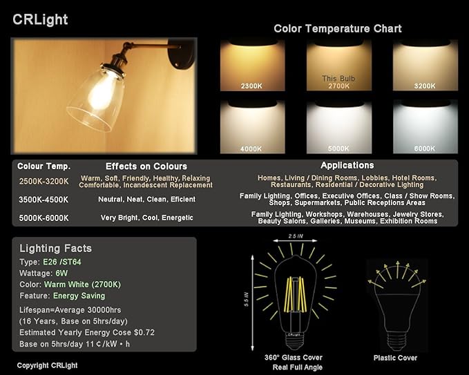 LED Edison Bulb 4W,Antique 40W Vintage Edison Bulb,E26 Light Bulb Non Dimmable Led Bulb 450 Lumens 4000K Daylight White,Pack of 6