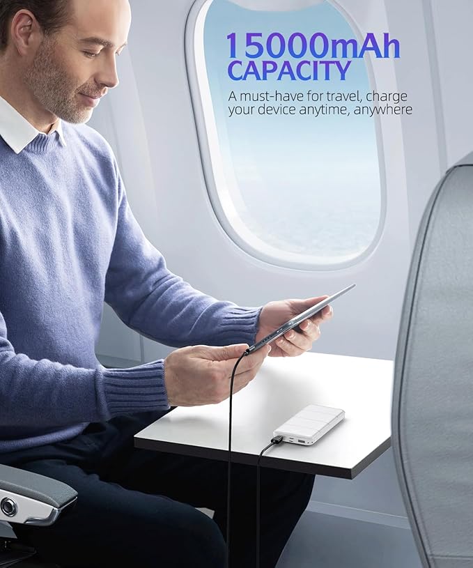 Portable Charger 2-Pack 15000mAh Power Bank Dual USB and Type-C Output 5V3.1A Fast Charger Battery Pack for iPhone 16 15 14 13 12 X Samsung S24 S23 Google iPad etc (Light Black and White)