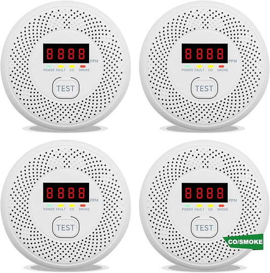 Carbon Monoxide and Smoke Detector LCD Display, Battery Powered, Dual sensors, 85dB Voice Alarm and Real-time Tracking, Suitable for Home/Kitchen/Bedroom/RV (Small Screen, 4Pack-CO&Smoke)