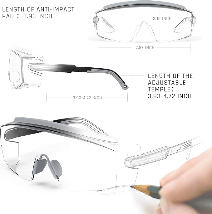 Anti Fog Safety Glasses Safety Goggles Over Glasses Protective Glasses with Anti Scratch Lenses Adjustable