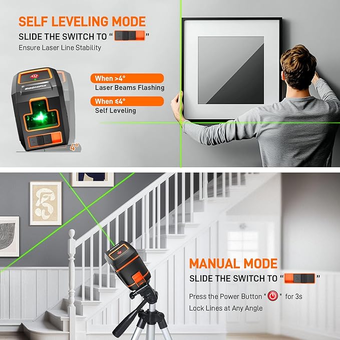Laser Level with Tripod Self Leveling Cross Line Laser Level 100ft Green Line Leveler Tool with Manual Mode IP54 Waterproof for Picture Hanging, Tile, Construction Indoor Project
