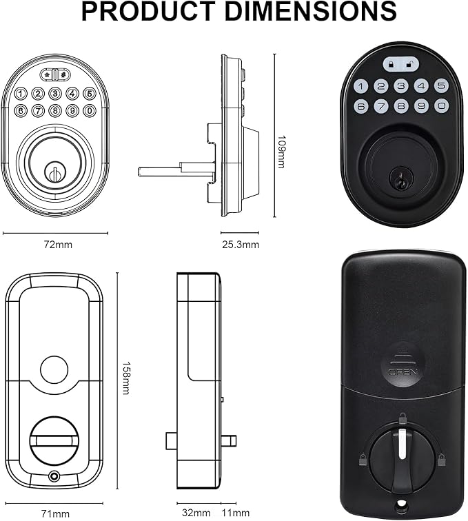 Security Smart Lock C30:Keyless Entry WiFi Deadbolt for Front Door, No Hub Needed! Auto-Lock, App Control, Easy Install- Black
