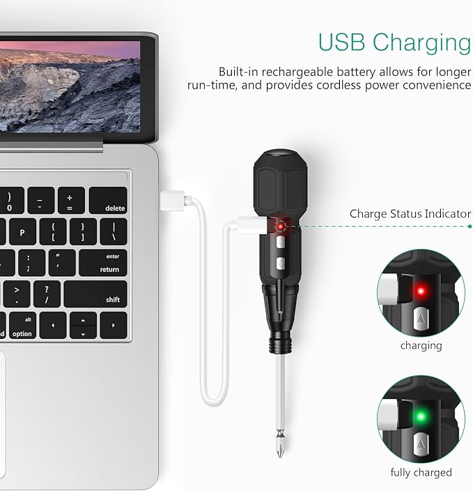 ORIA Electric Screwdriver Cordless, 12 in 1 Rechargeable Electric Screwdriver Set with 10 Bits and 1/4 inch Bit Holder, Power Repair Tool Kit with LED Lights, Charging Cable, for Phones,Toys, PC