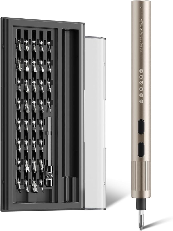 Mini Electric Screwdriver Set, 37 Self-Magnetic Bits, Dual Mode Electric/Manual, 3.7V Rechargeable, Max 3 N.m Torque, Clip Storage Case, Repair Tool for Phone Laptop Camera Watch Electronics - Beige